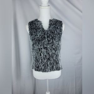 Christina Rotelli Fuzzy Sweater Vest | Black and White | 90s Vintage | Size PM